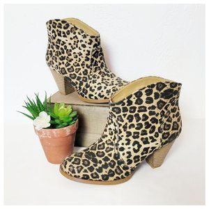 Rampage Ankle Booties Leopard Canvas Block Heel Animal Print Round Toe Boots